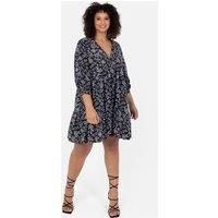 Lovedrobe Women/'s Ladies Knee-Length Dress Long Puff Sleeve V-Neck Wrap Front Smock Shift Abstract Leaf Print Cotton Casual Black 14