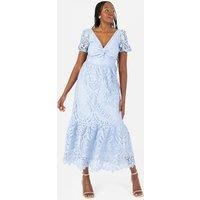 Maya Deluxe Women's Lace Midi Dress with Twist Detail in Blue | Size: 18