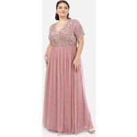 Maya Deluxe Women/'s Ladies Dress for Wedding Guest Plus Size Empire High Waist Sequins Short Sleeve Evening Bridesmaid, Vintage Rose, 8