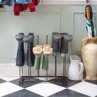 1x Black 6 Pair Steel Wellington Boot Rack Welly Walking Shoe Holder Stand