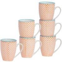Nicola Spring Hand-Printed Mug - 330ml - Orange - Pack of 6 - Porcelain Hot Chocolate Cups Tea & Coffee Mugs For Kitchens, Cafes & Restaurants
