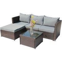 BIRCHTREE Rattan Garden Furniture Set Corner Sofa Glass Table Patio 5 Pieces 01