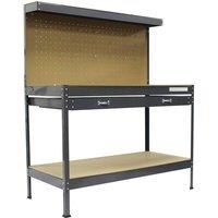 Garage Steel Storage Tool Workbench Workshop DIY Table W/ Pegboard Drawers Grey