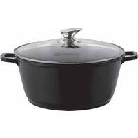 SQ Professional NEA Die-Cast Aluminium Stockpot with Lid 3-Layer Non-Stick Coating - Silicone Handle Covers (Nera - Black, 20cm)