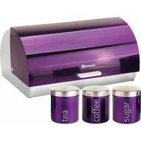 Bread Bin And 3Pc Coffee Tea Sugar Jars Canister Set Steeliness Steel All Colors