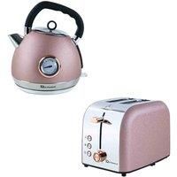 SQ Professional Epoque Breakfast Set 2pc Kettle with Rose Gold Accents & Temperature Display 2200W - 2 Slice Toaster with Rose Gold Accents, High-Lift, Wide Slots & 6 Browning Levels 900W (Pink)