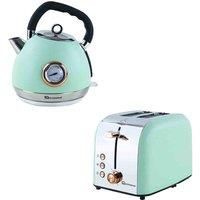 SQ Professional Epoque Breakfast Set 2pc Kettle with Rose Gold Accents & Temperature Display 2200W - 2 Slice Toaster with Rose Gold Accents, High-Lift, Wide Slots & 6 Browning Levels 900W (Green)