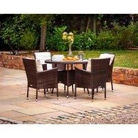 4 Rattan Garden Chairs & Small Round Dining Table Set in Brown  Cambridge  Rattan Direct