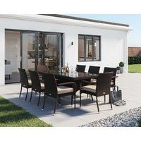 8 Rattan Garden Chairs & Rectangular Dining Table Set in Brown - Roma - Rattan Direct
