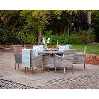 6 Seat Rattan Garden Dining Set With Large Round Dining Table in Grey - Cambridge - Rattan Direct