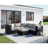6 Piece Rattan Garden Corner Sofa Set in Black & White - Florida - Rattan Direct
