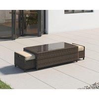 Rattan Garden Coffee Table with 2 Footstools in Truffle Brown & Champagne - Ascot - Rattan Direct