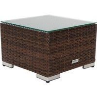 Small Square Rattan Garden Side Table in Brown With Glass Top - Rattan Direct