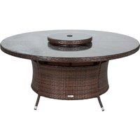 Large Round Rattan Garden Dining Table with Lazy Susan in Brown - Rattan Direct