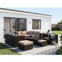 Rattan Garden Corner Sofa Set in Brown with Cream Cushions - Geneva - Rattan Direct