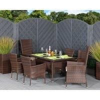 Small Rectangular Rattan Garden Dining Table Set With 6 Chairs in Brown - Cambridge - Rattan Direct