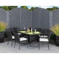 6 Seat Rattan Garden Dining Set With Small Rectangular Dining Table in Black & White - Roma - Rattan Direct