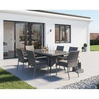 6 Seat Rattan Garden Dining Set With Rectangular Dining Table in Grey - Roma - Rattan Direct
