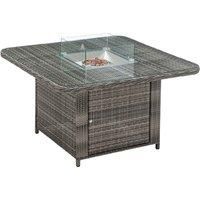 Square Rattan Dining Table with Fire Pit in Grey - Rattan Direct