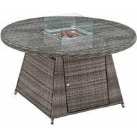 Circular Rattan Dining Table with Fire Pit in Grey - Rattan Direct