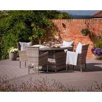 4 Seat Rattan Garden Dining Set With Square Table in Grey With Fire Pit - Cambridge - Rattan Direct