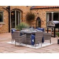 6 Seat Rattan Garden Dining Set With Round Table in Grey With Fire Pit - Cambridge - Rattan Direct