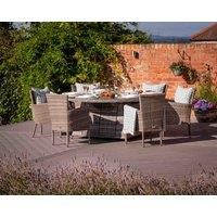 6 Seat Rattan Garden Dining Set With Large Round Table in Grey With Fire Pit - Cambridge - Rattan Direct