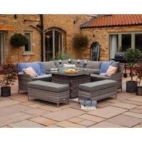 Rattan Garden Corner Dining Set with Square Fire Pit Dining Table in Grey - Monte Carlo - Rattan Direct