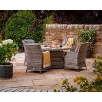 4 Seat Rattan Garden Dining Set With Round Table in Grey With Fire Pit - Riviera - Rattan Direct