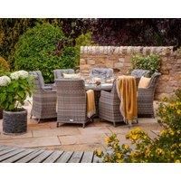 8 Seater Rattan Garden Dining Set With Large Round Table in Grey With Fire Pit - Riviera - Rattan Direct