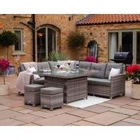Rattan Garden Corner Dining Set With Fire Pit Table in Grey - Sorrento - Rattan Direct