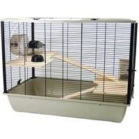 Large Rat Hamster Mouse Cage Black Base Two Tiers Wooden Shelves - The Langham
