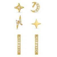 Orelia Mixed Celestial Stud & Pave Micro Hoop Pack - Gold