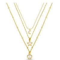 Orelia Celestial Charm & Pearl 3-Row Necklace - Gold