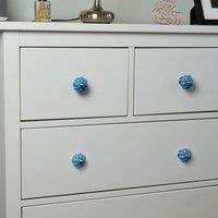 Floral Ceramic Cabinet Knob Vintage Cupboard Door Drawer Handles Blue