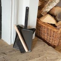 Fireplace Dustpan & Brush Set Metal Cleaning Shovel Dust Pan 180mm Black
