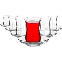 12pc LAV Klasik Glass Turkish Tea Cups & Saucers Set Coffee Latte Mugs 115ml