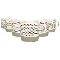 Nicola Spring Ceramic Dipped Dots Coffee Mugs - 385Ml - Grey - Pack Of 6