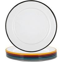 White Enamel Side Plates Metal Outdoor Camping Food Dishes 20cm 6 Colours
