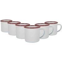 6x White Enamel Espresso Cups Metal Camping Coffee Hot Drinks Cups 130ml Red