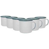 6x White Enamel Mugs Metal Camping Tea Coffee Hot Drinks Cups Set 375ml Green