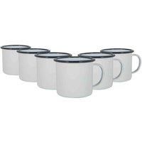 6x White Enamel Mugs Metal Camping Tea Coffee Hot Drinks Cups Set 375ml Navy