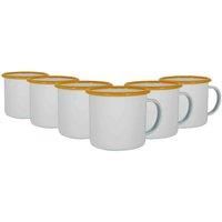 Argon Tableware White Enamel Mugs - Metal Outdoor Camping Tea Coffee Hot Drinks Cups Set - 375ml - Yellow - Pack of 6