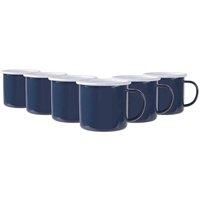 6x Coloured Enamel Mugs Metal Camping Tea Coffee Hot Drinks Cups Set 375ml Navy