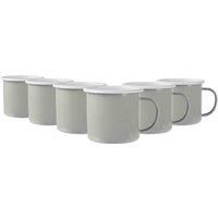 Argon Tableware Coloured Enamel Mugs - Metal Outdoor Camping Tea Coffee Hot Drinks Cups Set - 375ml - Grey - Pack of 6