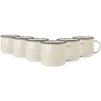 6x Coloured Enamel Belly Mugs Metal Camping Tea Cups Set 375ml Cream/Grey