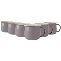 Argon Tableware Coloured Enamel Belly Mugs - Metal Outdoor Camping Tea Coffee Hot Drinks Cups Set - 375ml - Grey/Cream - Pack of 6