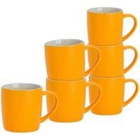 Argon Tableware 6 Piece Matt Tea and Coffee Mug Set - Modern Style Porcelain Cappuccino Latte Mugs - Yellow - 350ml