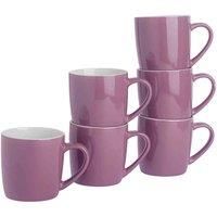 Argon Tableware Tea Coffee Mugs - 6pc Contemporary Coloured Ceramic Cups Set - 350ml - Purple - Pack of 6