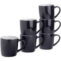 Argon Tableware Tea Coffee Mugs - 6pc Contemporary Coloured Ceramic Cups Set - 350ml - Black - Pack of 6